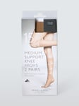 John Lewis 15 Denier Medium Support Knee High Tights, Pack of 2