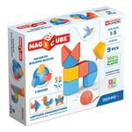 Geomag 201BLME Magicube 1+ Shapes-Magnetic Blocks for Kids,Red, Orange and Blue, 9 Pieces