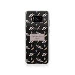 Personalised Samsung Galaxy S7 Edge Tirita Marble Gold Pink Charcoal Floral Flowers Silicone Clear Soft TPU Rubber Gel Phone Case PRINTED GLITTER, NO REAL GLITTER Custom Initials