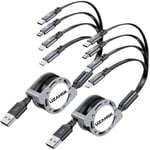 Câble De Charge Multiple 4 En 1[4A/1,2m] Câble De Charge Rapide USB RÉTractable De 2Pack Avec ip/Micro USB/Type C Pour phone 15/14/13/12/11/X/8/7,Samsung Galaxy,Huawei,Xiaomi,Sony,HTC,LG.(Gris)