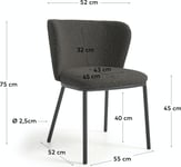 Ciselia, Spisebordsstol, moderne, nordisk, stof by Kave Home (H: 75 cm. x B: 55 cm. x L: 52 cm., Sort)