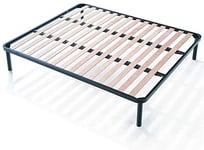 EVERGREENWEB - Double Bed Base 160x190 cm with strong Iron Frame and Beech Wood Slats Orthopedic, 35cm High Reinforced Slatted Bed Frame FULLY ASSEMBLED + Kit 4 Removable Feet, for all Beds Mattresses