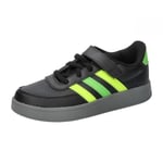 adidas Breaknet Lifestyle Court Elastic Lace and Top Strap Shoes Sneaker, core Black/Lucid Lemon/Lucid Lime, 4 UK Child