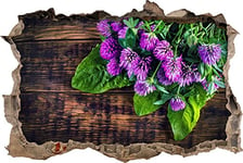 pixxp Rint 3D WD s2106 _ 92 x 62 Trèfle Fleurs sur Vieux Table en Bois Murale percée 3D Sticker Mural, Vinyle, Multicolore, 92 x 62 x 0,02 cm