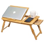 [With USB Fan]Bamboo Portable Computer Table Laptop Stand Foldable Portable Adjustable Notebook Table folding Computer Desk Bed Tray Laptop desk Stand for breakfast in bed with Drawer-Upgraded Version