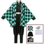 Demon Slayer Kimetsu No Yaiba Tanjirou Kamado Cosplay Kostym Kimono Jul Anime Uniform Set för vuxna barn - Perfet 5 piece set M