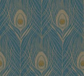 Peacock Feathers Vinyl Non-Woven Wallpaper Gold Dark Blue Luxury Paste the Wall