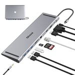 Qhou Docking Station USB C pour MacBook M1, 10 en 1 USB C Hub Station d'accueil Double Ecran avec HDMI 4K, VGA, 3 USB 3.0, PD 100W, Ethernet, SD/TF Slot Compatible pour MacBook et Windows