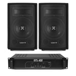 DJ STARTER KIT Vonyx 8" PA Party Speakers with Power Amplifier Disco System 400W