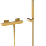 Slim Colours Shower Mixer Tap, Anti-Limescale Hand Shower with Swivel Stand and Satin Flex, Steering Wheel, 8.7 x 27.5 x 6 cm, Matt Gold (Reference: 20216701OM)