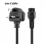 2m Long UK 3 Pin Mains Clover Leaf C5 Cloverleaf Power Lead Cable for Laptop