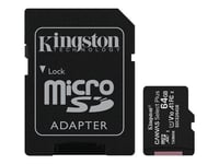 Kingston Canvas Select Plus - Carte mémoire flash (adaptateur microSDXC vers SD inclus(e)) - 64 Go - A1 / Video Class V10 / UHS Class 1 / Class10 - microSDXC UHS-I (pack de 2)