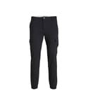 Jack & Jones Mens Cargo Trousers Slim Fit, Normal Rise Military Combat Pant for Men - Black Cotton - Size 36W/34L