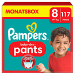 Pampers Baby-Dry Pants, koko 8 Extra Large , 19kg+, kuukausipakkaus (1 x 117 vaippaa).