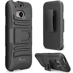 i-Blason All New HTC One M8 Case - Prime Series Dual Layer Holster Cover with Kickstand and Locking Belt Swivel Clip For HTC One Case 2014 (Black)