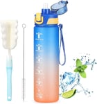 Water Bottles 1L, Motivational Water Bottle with Straw & Brush,Sports Water Bott
