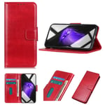 MISKQ Case Compatible with Xiaomi Redmi 9A, Real Leather Flip Case, Magnetic Flip Leather Case, Shockproof Case(red)