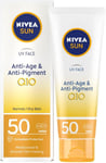 NIVEA Sun UV Face Anti-Age SPF 50 Cream (50ml), Q10 Sun Cream Protects Against