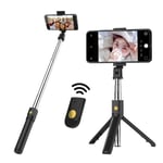 Selfie Stick Metal avec Trepied pour Smartphone Perche Android IOS Telecommande Sans Fil Bluetooth Photo (NOIR) - Neuf