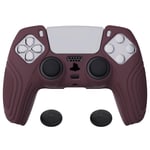 eXtremeRate PlayVital Samurai Edition Wine Red Anti-slip Controller Silicone Skin for ps5, Ergonomic Soft Rubber Protective Case for ps5 Controller with Black Thumb Stick Caps