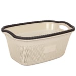 Plastic Laundry Basket. Rectangular Strong Washing Clothes Storage Laundry Bin. (Beige)