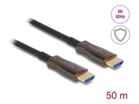 Delock - High Speed - Hdmi-Kabel - Hdmi Hane Till Hdmi Hane - 50 M - Hybrid Koppar/Fiberoptisk - Svart - Active Optical Cable (Aoc), 8K60 Hz (7680 X 4320) Stöd, Metal Armouring