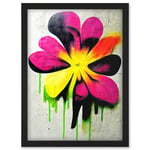 Vibrant Street Art Graffiti Spray Paint Flower On Wall Artwork Framed Wall Art Print A4