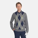 L&S Tröja Lambswool Blend Argyle V-Neck: Grey/Navy (X934) Medium