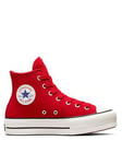Converse Womens Lift Suede Hi Top Trainers - Red, Red, Size 3, Women