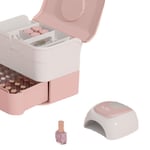 (Pink) Makeup Drawer Organizer Box Plastic Handle Nail Polish Storage Box