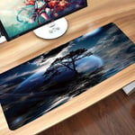 Mouse pad large Mouse Pad Gaming Fantasy Decor Water Night View Dark Clouds Stars Moonlight Sky Rays Tree Reflection on Sea Print Navy Non-Slip Rubber Base Computer Mousepad for Office and Home60x35c