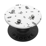 Pop Out Knob Phone Grip,Cute Owl Design Black & White Matte PopSockets PopGrip: Swappable Grip for Phones & Tablets