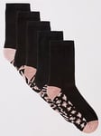 Everyday 5 Pack Cushioned Ankle Socks With Printed Sole - Black, Black, Size 6-8, Women