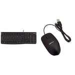 Logitech Keyboard K120 Clavier AZERTY USB - Noir & Amazon Basics Souris Filaire USB à Trois Boutons Noir