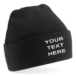 Personalised custom embroidered Mens/Ladies Black Beanie Hat,  Text/Logo