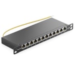deleyCON Panneau de Brassage 12 Port 0,5U Cat 6a Mini Panneau de Brassage Support de Montage Rack 10" Pouces RJ45 Blindé TIA568A TIA568B - Noir