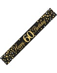 Happy 60th Birthday - 2,7 Meter Svart og Gullfarget Holografisk Banner