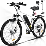 Vélo électrique - HITWAY BK15 - Pneu 26 pouces - Transmission 7 vitesses Batterie Amovible - Blanc - Neuf