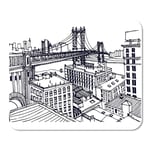 Scene Street Ink Line Sketch New York City Brooklyn Manhattan with Buildings Home School Game Player Computer Worker MouseMat Mouse Padch