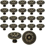 20 st Vintage Skåpdörr Lådknoppar 35mm Blomdesign Mässing Kökshandtag, För Byrå Och Möbelskåp, Antik Brons