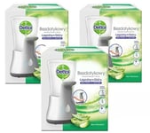 3 x Dettol No Touch Hand Wash System Soap Dispenser aloe Refill 250ml Silver Uk