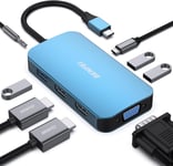 Hub USB C MST 8 en 1 avec USB-C vers 2 HDMI/1 VGA, vers 3 Ports USB 3.0/100 W/Audio auxiliaire 3,5 mm, Compatible avec iPhone 15 Pro/Max, MacBook Pro 2023/2022/2021/2020, Surface Book et Plus