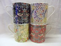 Set of 4 Extra Large China Mugs in Vintage William Morris Designs