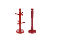 SET OF APOLLO BEECHWOOD KITCHEN TOWEL ROLL HOLDER AND MUG TREE 6 MUG WOODEN HOLDER DIFFERENT COLOUR (Red)