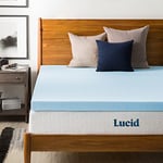 LUCID Surmatelas de 7,6 cm pour lit Double, Mousse à mémoire de Forme infusée de Gel, surmatelas en Mousse à mémoire de Forme pour lit Double, Design ventilé, certifié CertiPur, Bleu