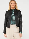 HUGO Lasatta Leather Jacket - Black, Black, Size M, Women
