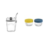 Kilner 0.35 Litre Round Glass Breakfast Jar Set & Set of 2 Glass Snack and Store Pots 125 ml with Push Top Silicone Lids