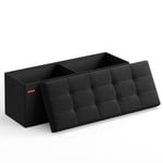 SONGMICS Banc de Rangement, Pouf Pliable, 38 x 110 x 38 cm, Bout de Lit, Repose-Pieds, Coffre de Rangement, Charge jusqu'à 300 kg, pour Salon, Chambre, Entrée, Noir d'encre LSF077B01