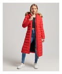 Superdry Womens Arctic Long Puffer Coat - Red - Size 10 UK