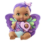 My Garden Baby poupon bébé papillon boit et fait pipi 30 cm violet avec couche, vêtements et ailes amovibles, poupée pour enfant dès 3 ans, GYP11